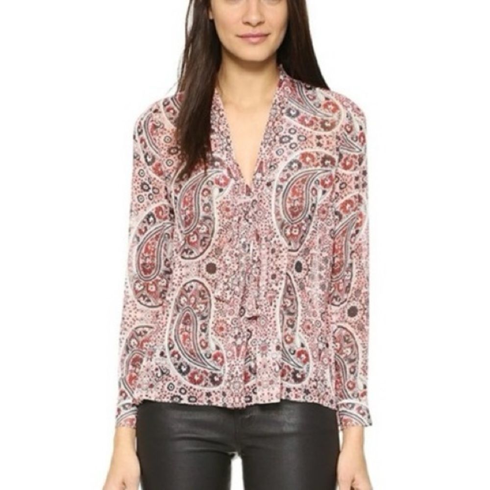 Alice + Olivia Anabel Paisley Tie Neck Crepe Boho Blouse